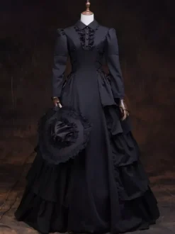 Victoria Robe Costumes Vintage noir à lacets Marie Antoinette Costume Déguisement rétro Déguisements Halloween