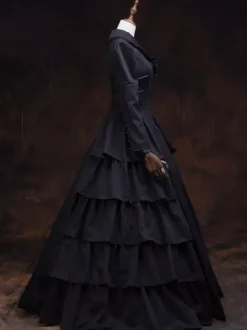Victoria Robe Costumes Vintage noir à lacets Marie Antoinette Costume Déguisement rétro Déguisements Halloween
