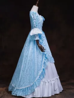 Victoria Robe Mascarade Renaissance médiévale Costume Rococo Marie Antoinette Robe Déguisement rétro boule robes Royal Floral Ruffles Déguisements Halloween