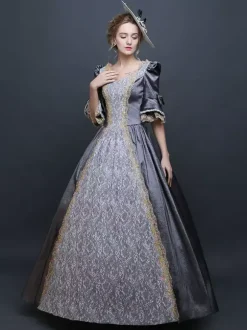 Victoria robe Opéra Costume vintage Robe gris En Satin Robe De Soirée Fête Costume Princesse Déguisements Halloween