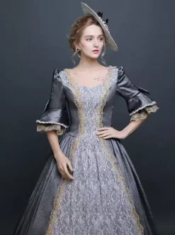 Victoria robe Opéra Costume vintage Robe gris En Satin Robe De Soirée Fête Costume Princesse Déguisements Halloween