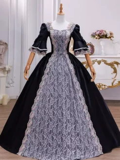 Victoria Robe Opéra Costume vintage Baroque dentelle brodée robe Tunique robe boule lacets Déguisements Halloween