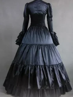 Victoria Robe Opéra Médiévale Costume Rococo Marie Antoinette Vintage Robe Volants En Satin Noir Rétro Femmes Déguisements Halloween