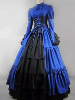Victoria Robe Opéra Médiévale Costume Rococo Marie Antoinette Vintage Robe Volants En Satin Noir Rétro Femmes Déguisements Halloween