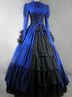 Victoria Robe Opéra Médiévale Costume Rococo Marie Antoinette Vintage Robe Volants En Satin Noir Rétro Femmes Déguisements Halloween
