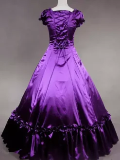 Victoria Robe Opéra Médiévale Costume Rococo Marie Antoinette Vintage Robe Volants En Satin Noir Rétro Femmes Déguisements Halloween