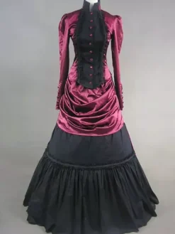 Victoria Robe Opéra Médiévale Costume Rococo Marie Antoinette Vintage Robe Volants En Satin Noir Rétro Femmes Déguisements Halloween Bourgogne