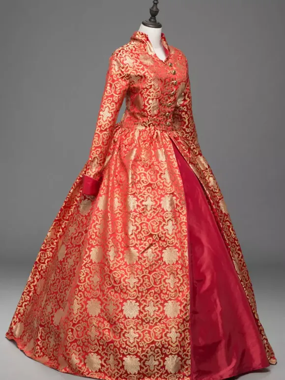 Victoria Robe Vintage Costume Opéra avec dentelle manches longues femme Déguisements Halloween Bourgogne