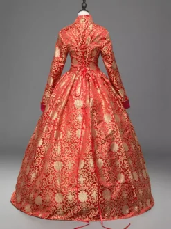 Victoria Robe Vintage Costume Opéra avec dentelle manches longues femme Déguisements Halloween Bourgogne