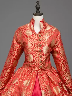 Victoria Robe Vintage Costume Opéra avec dentelle manches longues femme Déguisements Halloween Bourgogne