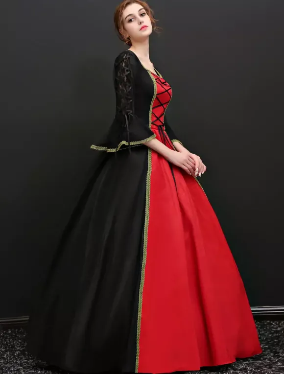 Vintage Costume noire baroque Opéra Tissu de satin de Carnaval Déguisements Halloween