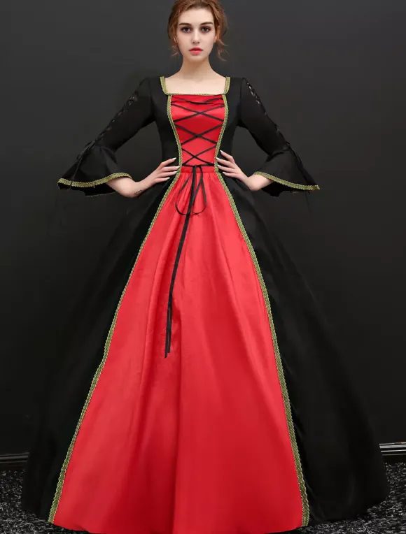 Vintage Costume noire baroque Opéra Tissu de satin de Carnaval Déguisements Halloween