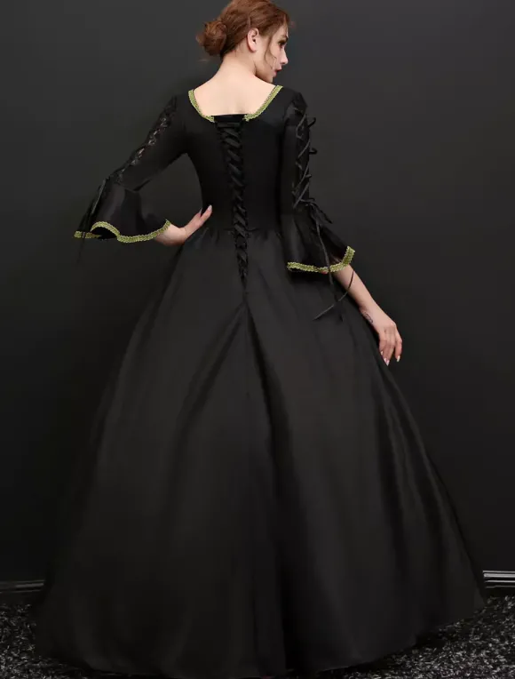 Vintage Costume noire baroque Opéra Tissu de satin de Carnaval Déguisements Halloween