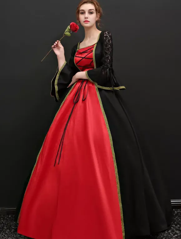 Vintage Costume noire baroque Opéra Tissu de satin de Carnaval Déguisements Halloween