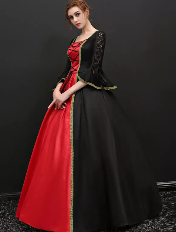 Vintage Costume noire baroque Opéra Tissu de satin de Carnaval Déguisements Halloween