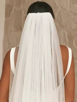 Voile de mariage à un niveau en tulle voile de mariée classique à bords coupés