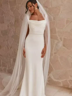 Voile de mariage à un niveau en tulle voile de mariée classique à bords coupés