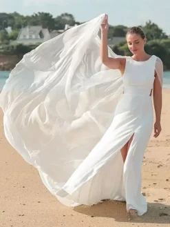 Voile de mariée à un niveau en mousseline de soie avec bord coupé