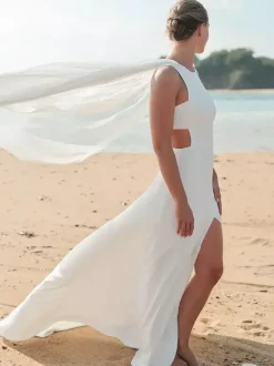 Voile de mariée à un niveau en mousseline de soie avec bord coupé