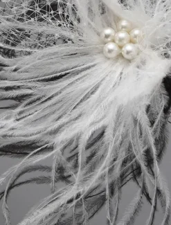 Voile à joues en voile de tulle avec plume et perles