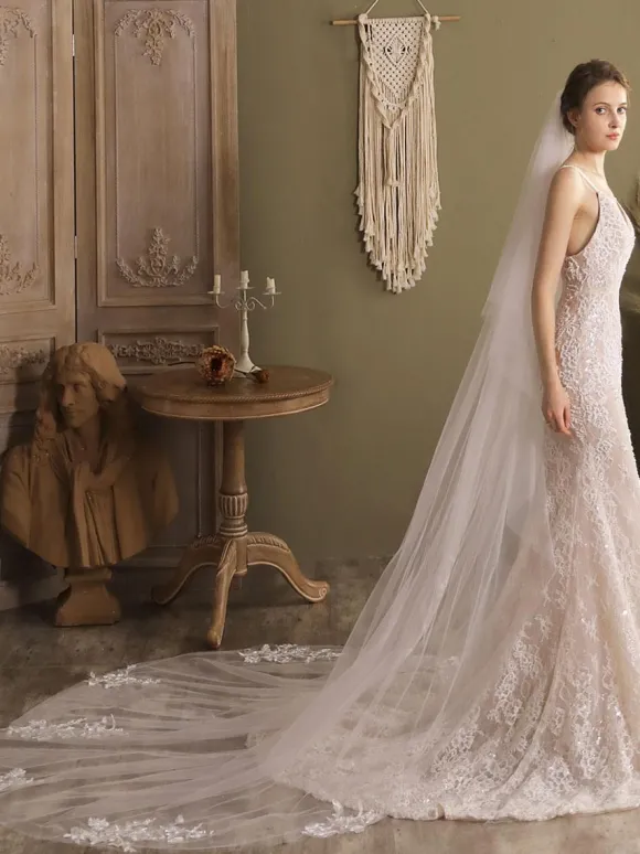 Voiles de mariée cascade Voiles de mariée en tulle en dentelle à deux niveaux