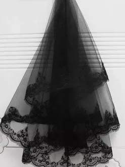 Voiles de mariage noir plissé crêpe longue voile de mariée classique