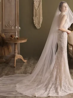 Voiles de mariée cascade Voiles de mariée en tulle à deux niveaux