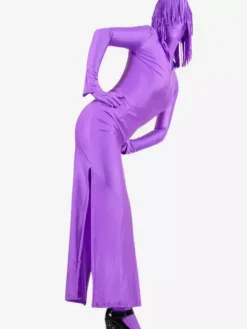 Vêtement de zentai beau combinaison enveloppé pour femme en lycra spandex violet Déguisements Halloween