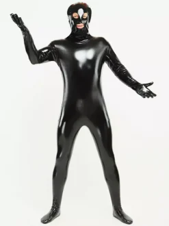 Vêtement de zentai noir de yeux et bouche ouverts Déguisements Halloween