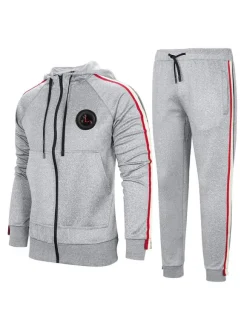 Vêtements D'actif Hommes 2 Pièces À Manches Longues À Capuche Gris Noir