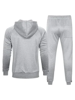 Vêtements D'actif Hommes 2 Pièces À Manches Longues À Capuche Gris Noir