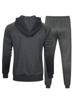 Vêtements D'actif Hommes 2 Pièces À Manches Longues À Capuche Gris Noir