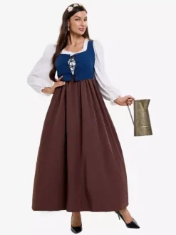Vêtements de ferme rétro médiévaux robe de femme de chambre de village de la période coloniale costumes de cosplay