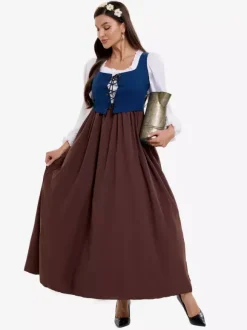Vêtements de ferme rétro médiévaux robe de femme de chambre de village de la période coloniale costumes de cosplay