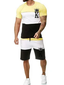 Vêtements d'actif pour hommes Bloc de couleur 2 pièces manches courtes Bijou col jaune