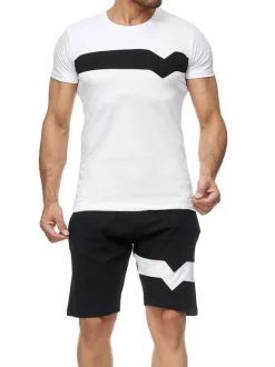 Vêtements d'actif pour hommes Bloc de couleur 2 pièces manches courtes Bijou col jaune