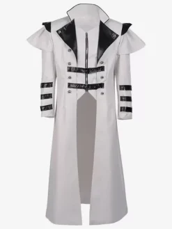 Vêtements de banquet de palais médiéval blanc coupe-vent long avec fente à fermeture éclair vêtements de performance sur scène