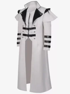 Vêtements de banquet de palais médiéval blanc coupe-vent long avec fente à fermeture éclair vêtements de performance sur scène