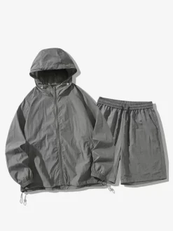 Vêtements Ensemble De Sport Hommes Gris Clair Veste Décontracté Short