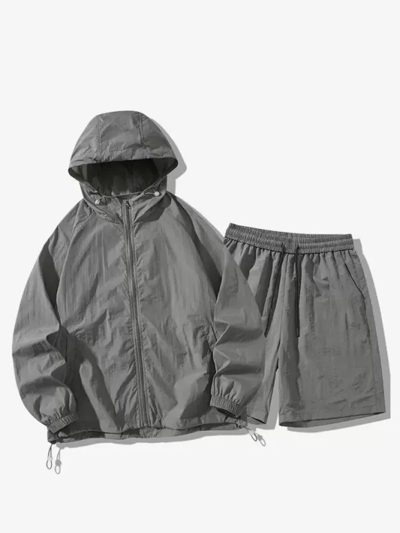 Vêtements Ensemble De Sport Hommes Gris Clair Veste Décontracté Short