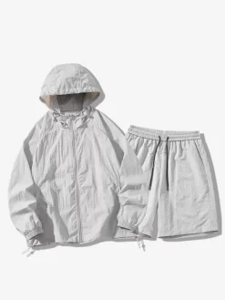 Vêtements Ensemble De Sport Hommes Gris Clair Veste Décontracté Short