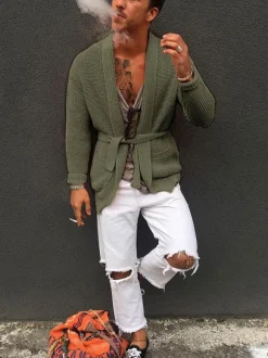 Vêtements pour hommes Cardigan pour hommes Pulls pour hommes Cardigans pour hommes Chic Manches longues Vert Noir Élégant