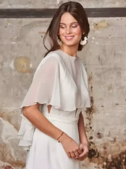 Wrap de mariage Ivoire manches courtes col bijou châles en mousseline de soie couverture de mariée