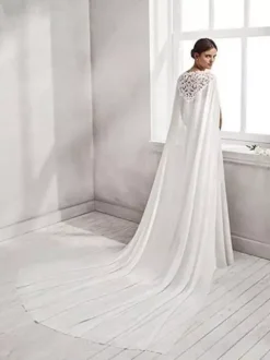 Wraps de mariage Ivoire Jewel Neck Capes Mousseline de soie Dentelle Bridal Cover Up