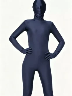 Zentai Bleu Foncé Déguisements Halloween Catsuit Lycra Spandex Combinaison Costume Unisexe Enveloppé Complet