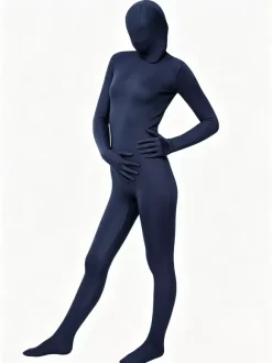 Zentai Bleu Foncé Déguisements Halloween Catsuit Lycra Spandex Combinaison Costume Unisexe Enveloppé Complet
