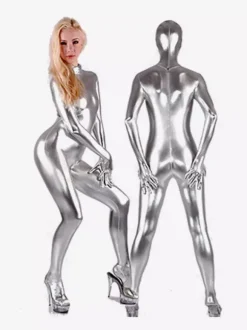 Zentai métallique argent sexy Toussaint Cosplay Costume Combinaison Spandex Déguisements Halloween