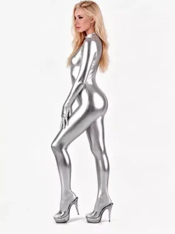 Zentai métallique argent sexy Toussaint Cosplay Costume Combinaison Spandex Déguisements Halloween