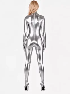 Zentai métallique argent sexy Toussaint Cosplay Costume Combinaison Spandex Déguisements Halloween