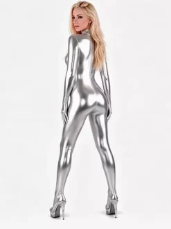 Zentai métallique argent sexy Toussaint Cosplay Costume Combinaison Spandex Déguisements Halloween